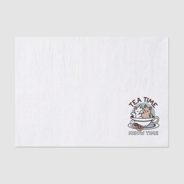 Tea Time Meow Time - Niedliches Katzen- und Teedes Seidenpapier (Vorderseite)