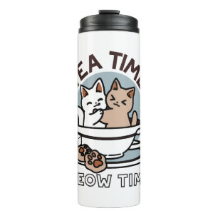 Tea Time Meow Time - Niedliches Katzen- und Teedes Thermosbecher