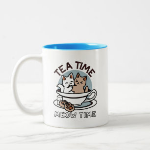 Tea Time Meow Time - Niedliches Katzen- und Teedes Zweifarbige Tasse