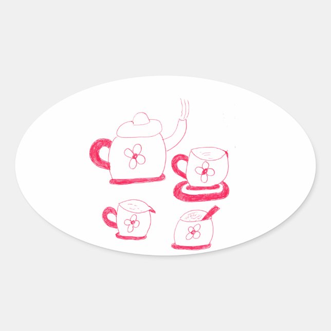 Tea Time Oval Aufkleber (Vorderseite)