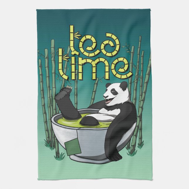 Tea Time Panda Geschirrtuch (Vertikal)