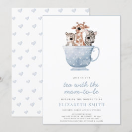 Tea Time Party Baby Animals Blue Boy Baby Dusche Einladung
