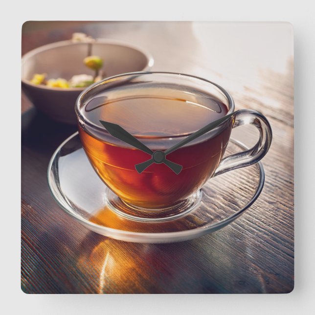 Tea Time Quadratische Wanduhr (Vorderseite)