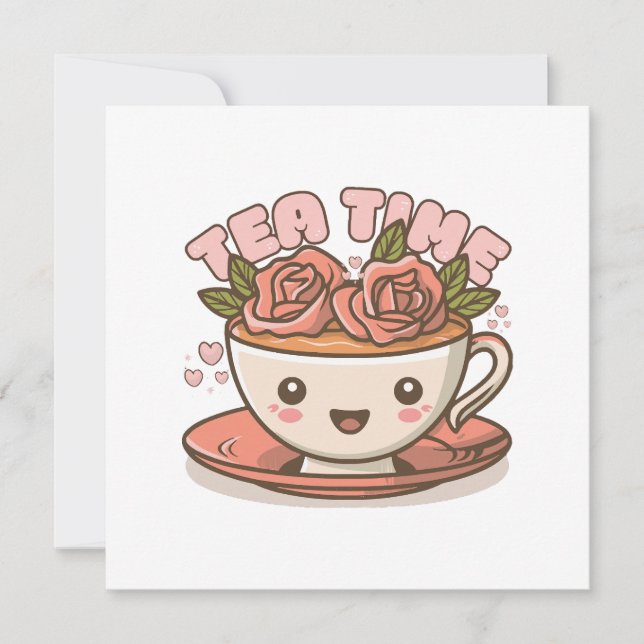 Tea Time Rose Tea Kawaii Einladung (Vorderseite)