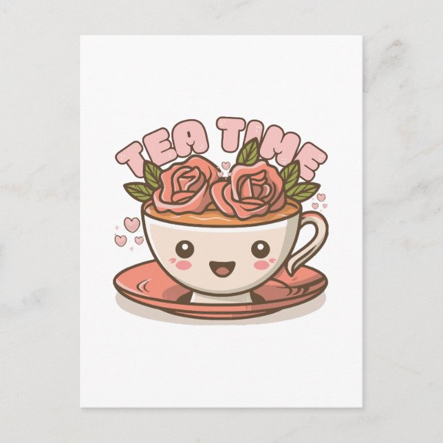 Tea Time Rose Tea Kawaii Postkarte (Vorderseite)