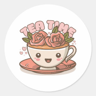 Tea Time Rose Tea Kawaii Runder Aufkleber