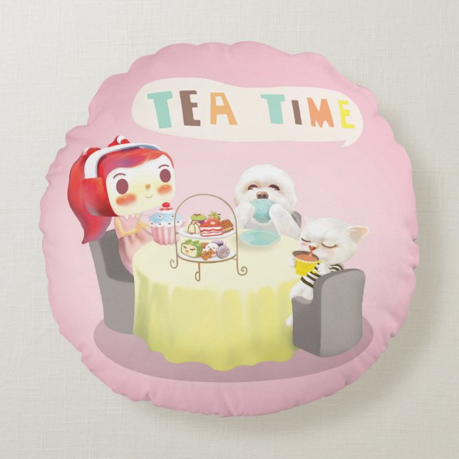 Tea Time Rundes Kissen (Vorderseite)