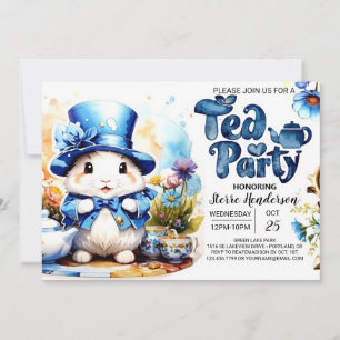 Tea Time Schwanzes Blue Bunny Baby Shower Einladung