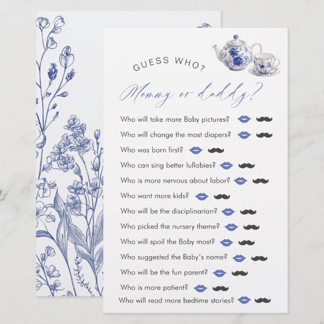 Tea Time Toile Kinderdusche "Guess Who" Spiel (Vorne/Hinten)