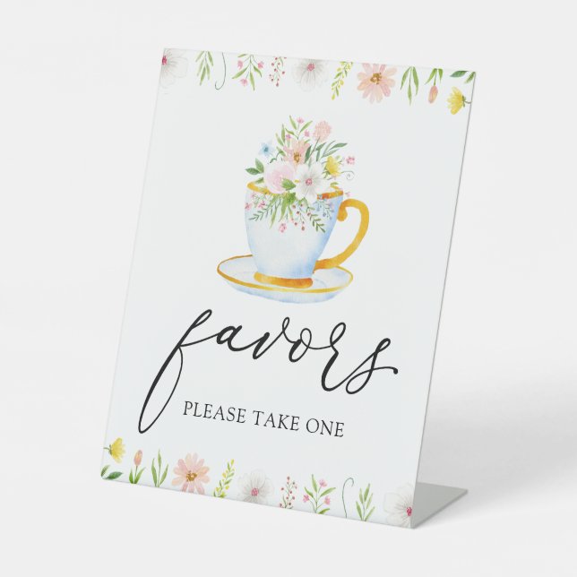 Tea Time Whimsical Wildblume Favoriten Signieren Sockelschild (Vorderseite)
