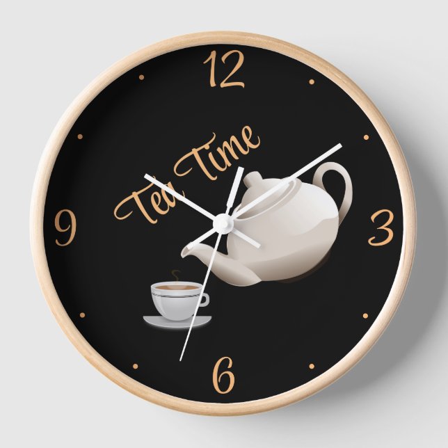 Tea Time Wood Gerahmt Wall Clock Uhr (Vorderseite)