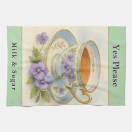 Tea Towel | Vintage Teacup & Pansies Kitchen Decor Geschirrtuch