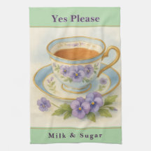Tea Towel | Vintage Teacup & Pansies Kitchen Decor
