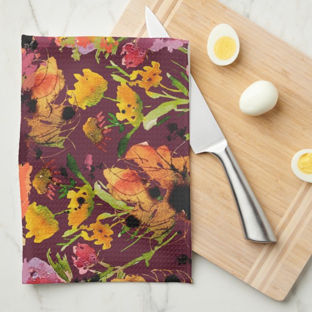 Tea Towel With Hand-Painted ink Florals Geschirrtuch (Viertel Falte)
