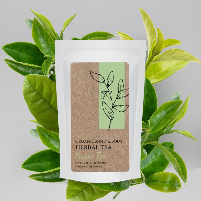 Tea vert bio Tea à base de plantes Kraft Étiquette (Créateur téléchargé)