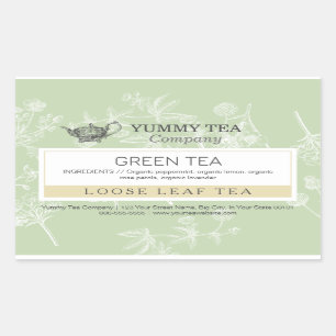 Tea vert - Stickers Étiquette de thé à feuille per