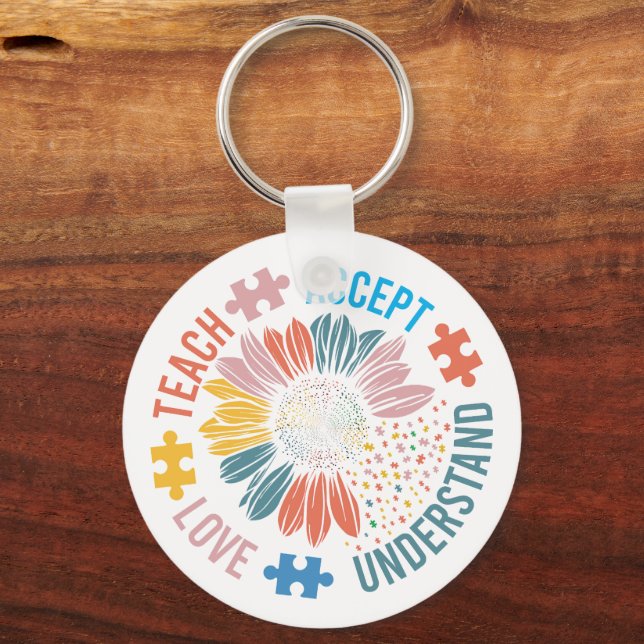 "Teach Accept Love Understand" Puzzle Piece Flower Schlüsselanhänger (Vorderseite)