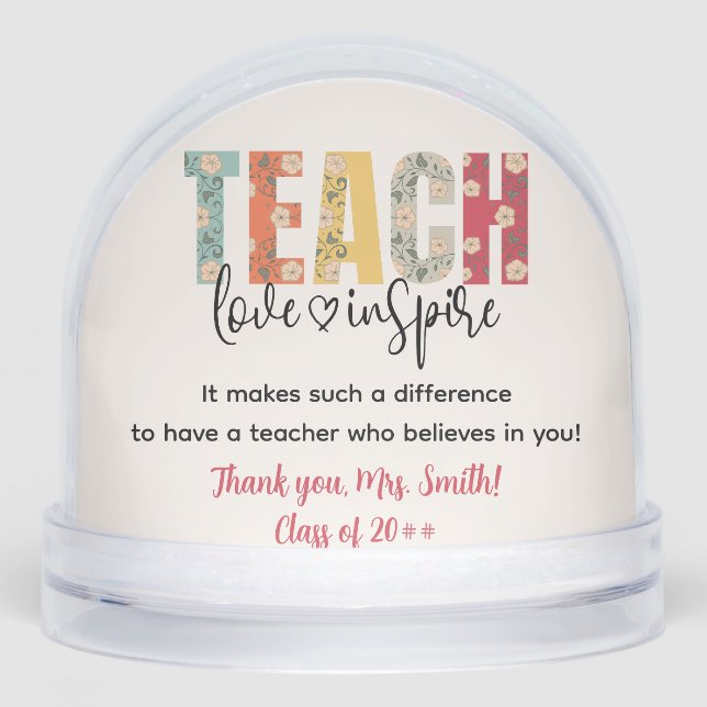 Teach Love Inspire Teacher Appreciation Photo Schneekugeln (Vorderseite)