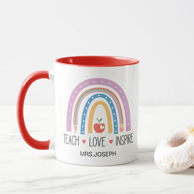 Teach Love Inspire Teacher  Tasse (Mit Donut)