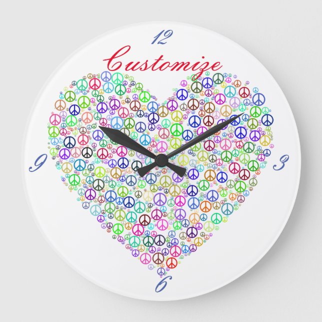 Teach Peace Heart Thunder_Cove Große Wanduhr (Vorderseite)
