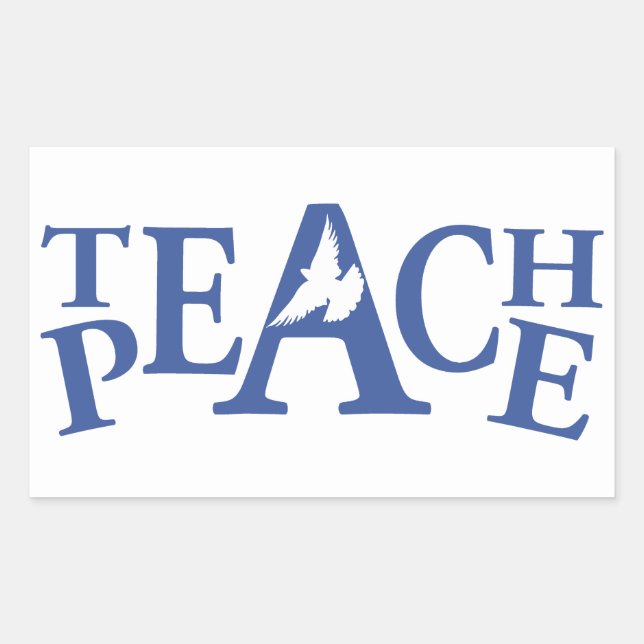 Teach Peace Single taucht blaue Textetiketten auf Rechteckiger Aufkleber (Vorderseite)