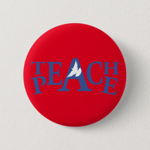 Teach Peace Single White Red Blue Slogan Button