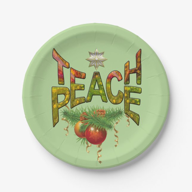 Teach-Peace Weihnachtsfest-Party Pappteller (Vorderseite)