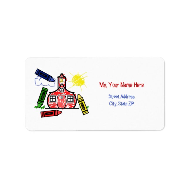 Teacher Address Label - Schulhaus & Crayons Adressaufkleber (Vorne)