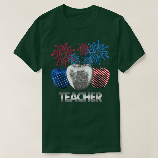 Teacher Apple Firework T-shirt drapeau américain (Design devant)