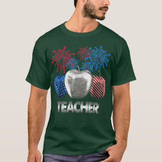 Teacher Apple Firework T-shirt drapeau américain