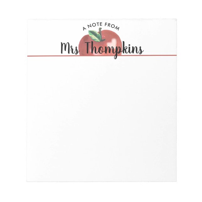 Teacher Apple Heart Red Script Name Notepad Notizblock (Vorderseite)