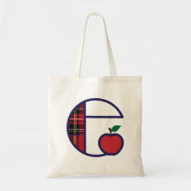 Teacher Apple Monogram Tote Bag Initial E