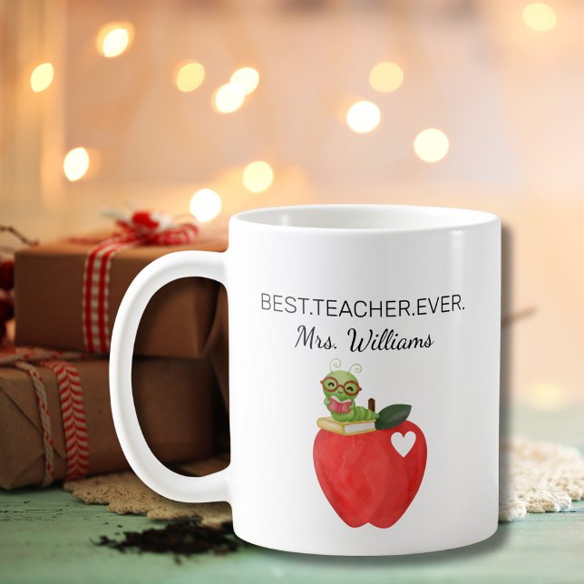 Teacher Appreciation Apple Bookworm Best teacher Kaffeetasse (Von Creator hochgeladen)