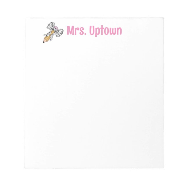 Teacher appreciation personalized pencil with bow notizblock (Vorderseite)