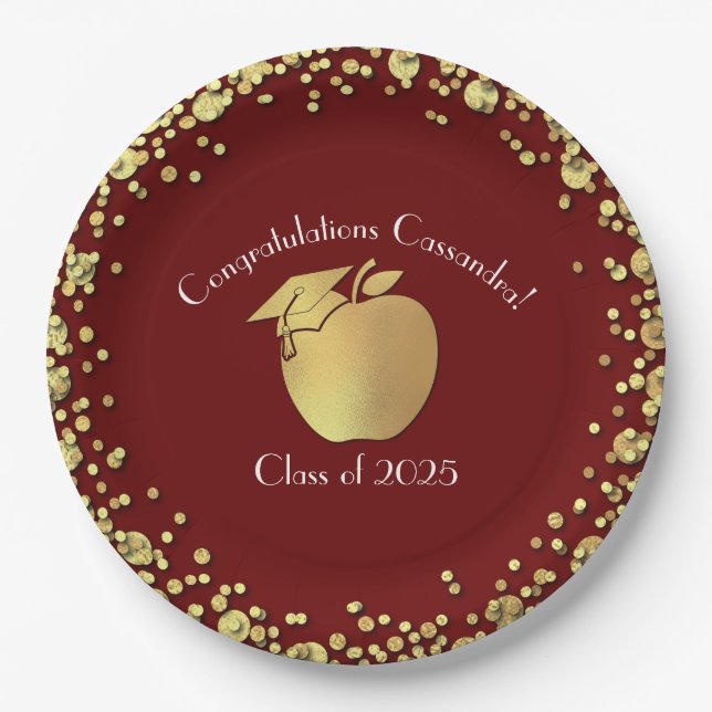 Teacher Bildung Abschluss Maroon Gold Pappteller (Vorderseite)
