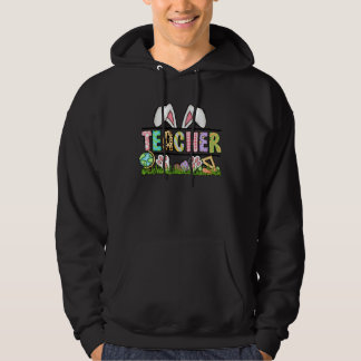 Teacher Bunny Ears Leopard Pink Plaid Rabbit Eggs Hoodie