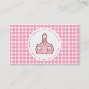 Teacher Business Card - Rosa Gingham Visitenkarte