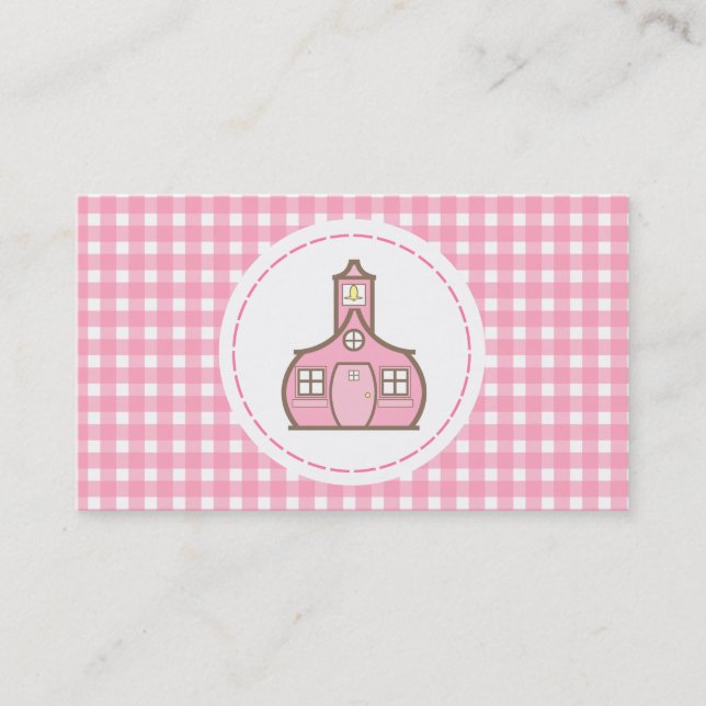 Teacher Business Card - Rosa Gingham Visitenkarte (Vorderseite)
