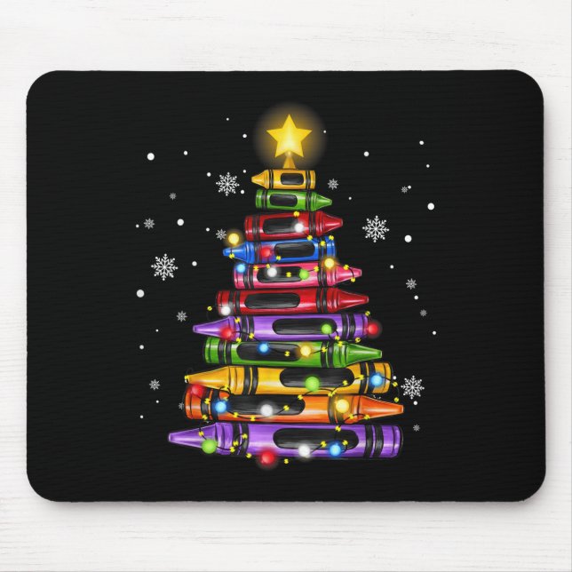 Teacher Crayon Christmas Tree Lights Student Schoo Mousepad (Vorne)