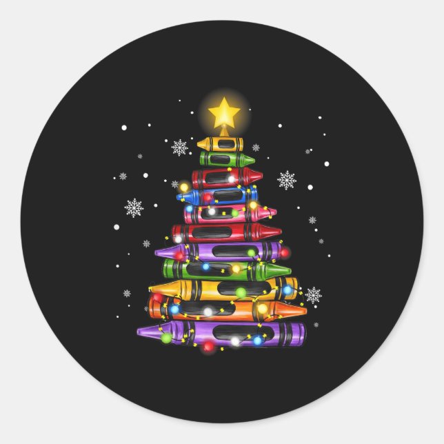 Teacher Crayon Christmas Tree Lights Student Schoo Runder Aufkleber (Vorderseite)