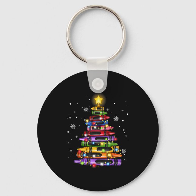 Teacher Crayon Christmas Tree Lights Student Schoo Schlüsselanhänger (Vorderseite)