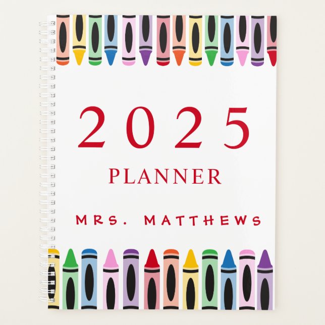 Teacher Cute Couleur Crayon 2025 Planificateur (Devant)