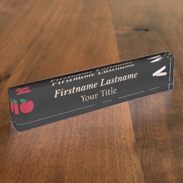Teacher Desk Nameplate – Custom Black – Red Apple Namensplakette (Seite)