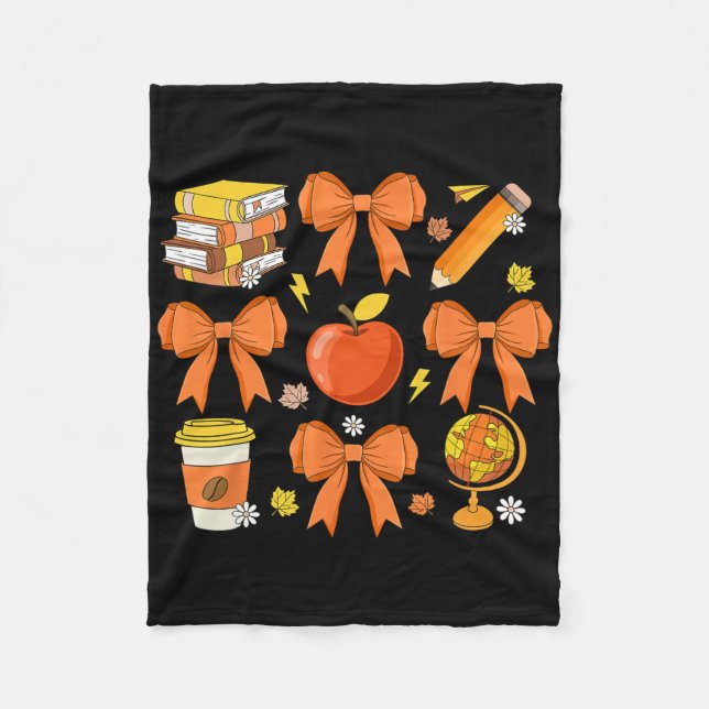 Teacher Fall Shirt Coquette Bow Pumpkin Herbst als Fleecedecke (Vorderseite)