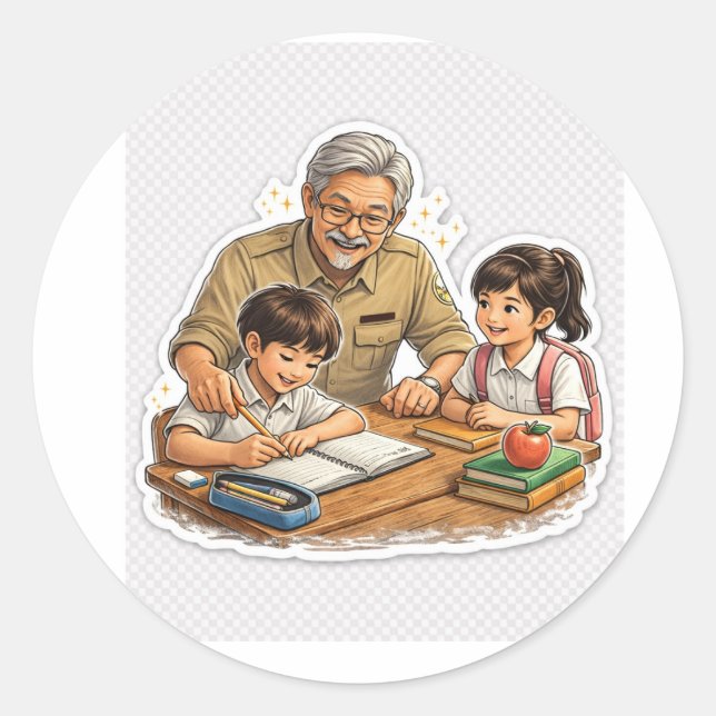 Teacher Helping Students Sticker (Vorderseite)