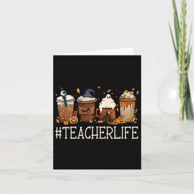 Teacher Horror Fall Kaffeekocher Halloween Pumpki Karte (Vorderseite)