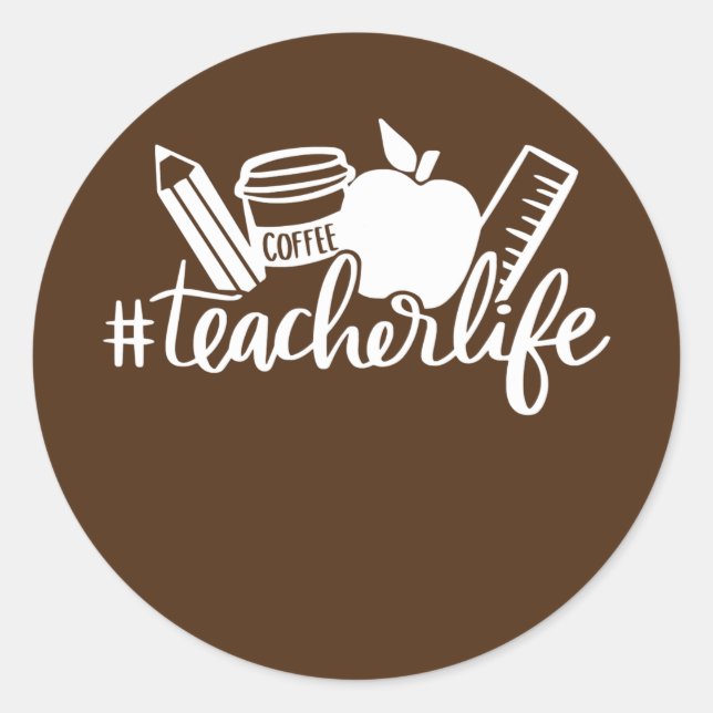 Teacher Life Apple Pencil Kaffeelehrer Runder Aufkleber (Vorderseite)