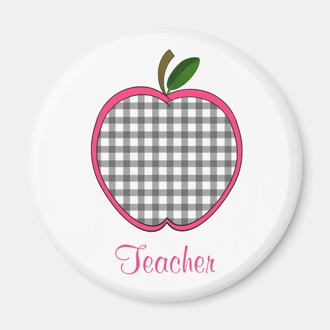 Teacher Magnet - Charcoal Gray Gingham Apple (Vorne)