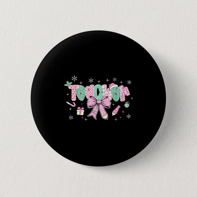 Teacher Merry Christmas Coquette Lace Bow Girl Wom Button (Vorderseite)