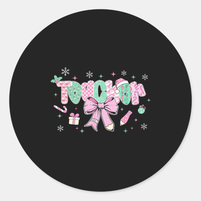 Teacher Merry Christmas Coquette Lace Bow Girl Wom Runder Aufkleber (Vorderseite)